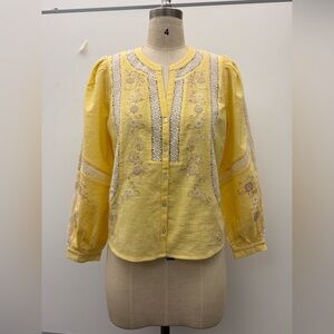 Jennifer & Grace Yellow Embroidered Women's Top - Medium